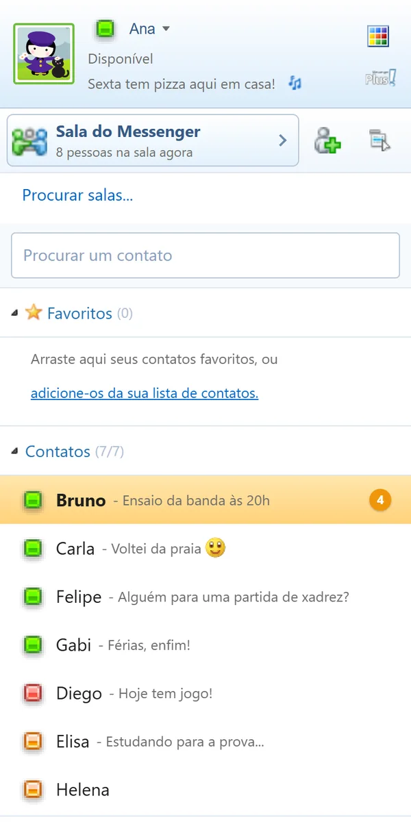 A lista de contatos no celular