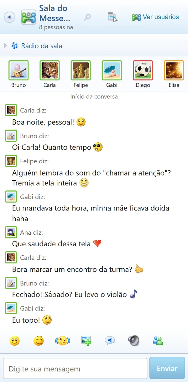 A Sala do Messenger no celular, com as fotos de quem está na sala e a conversa